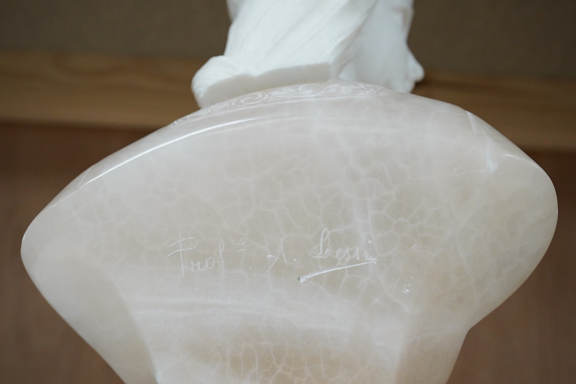 Prof. A Lessi - a marble and onyx bust of a maiden, signed verso, 29cm
